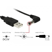 Кабель питания спиральный USB А - DC, 5.5*2.5*12, угловой, длина 1,2 м., черный (MKS-1318)